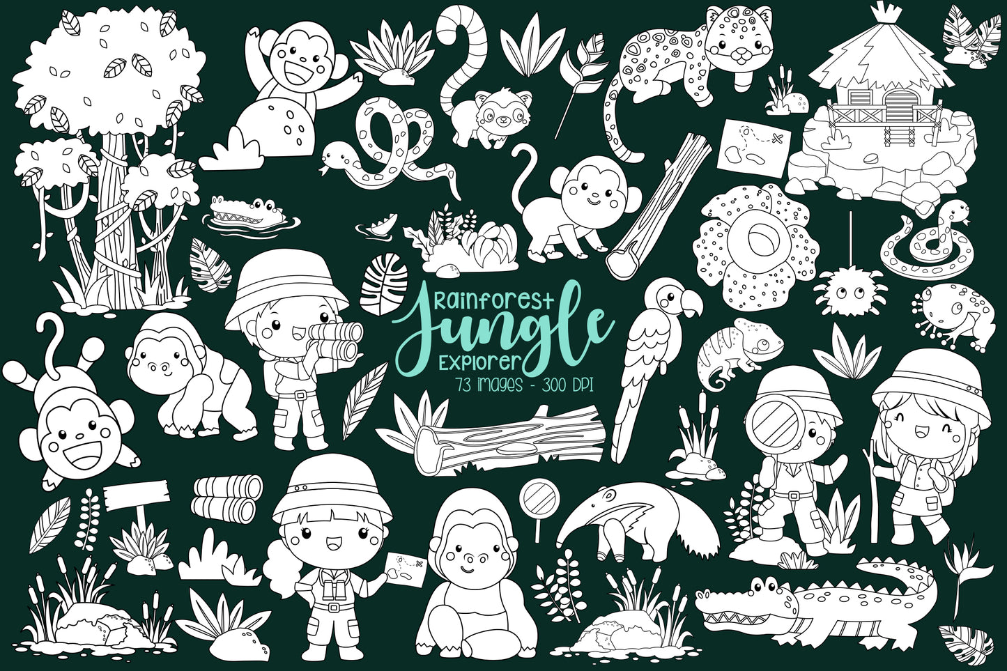 Rainforest Jungle Clipart - Explorer Clip Art Coloring