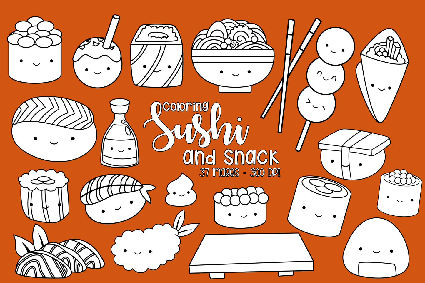 Japan Sushi and Snacks Clipart - Cute Coloring Clip Art
