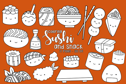 Japan Sushi and Snacks Clipart - Cute Coloring Clip Art