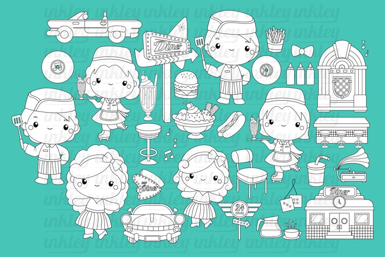 Black and White Retro Diner Clipart - Fast Food Clip Art