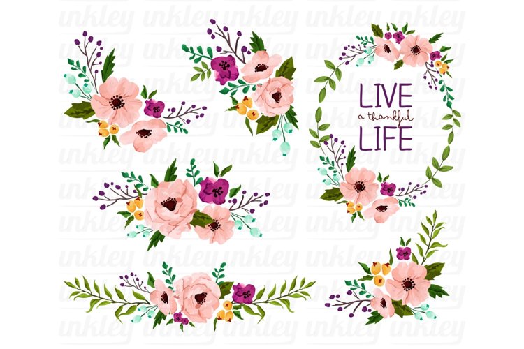 Pink Flower Wreath Clipart - Flower Clipart