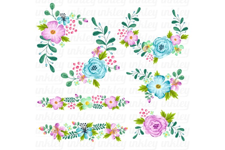 Blue Colored Flower Clipart - Flower Wreath Clip Art