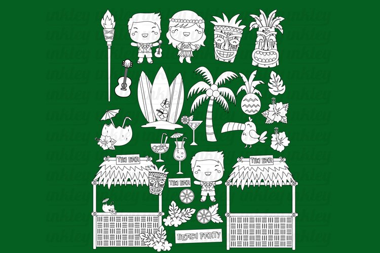 Black and White Hawaii Luau Culture and Tradition Clipart