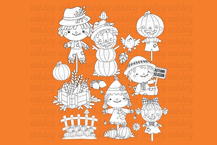 Black and White Coloring Scarecrow Clipart