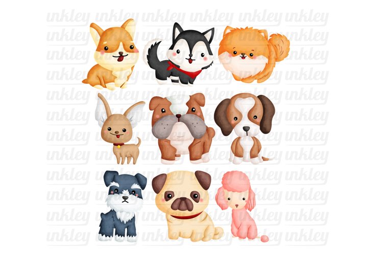 Watercolor Dog Breed Clipart - Cute Animal