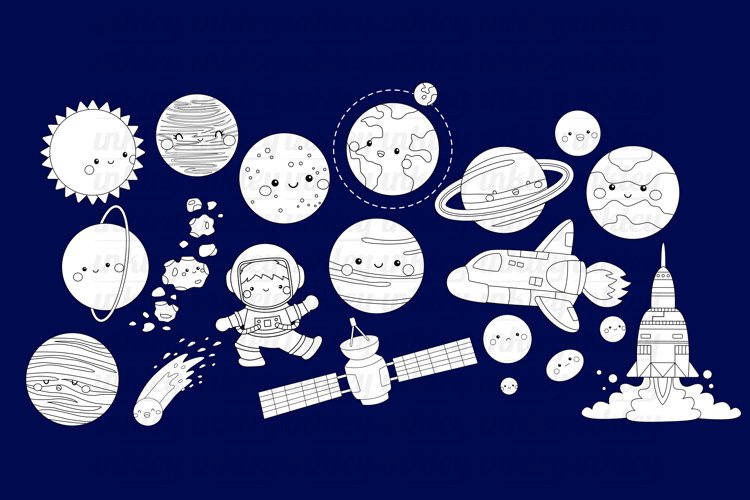 Coloring Black and White Galaxy Space Clipart