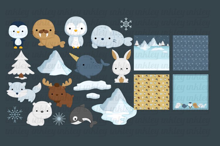 Doodle Arctic Animals Clipart - Cute Animals Clip Art