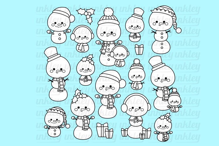Black and White Coloring Christmas Snowman Clipart