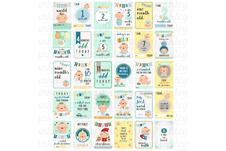 Baby Milestone Cards - Cute Baby Clipart