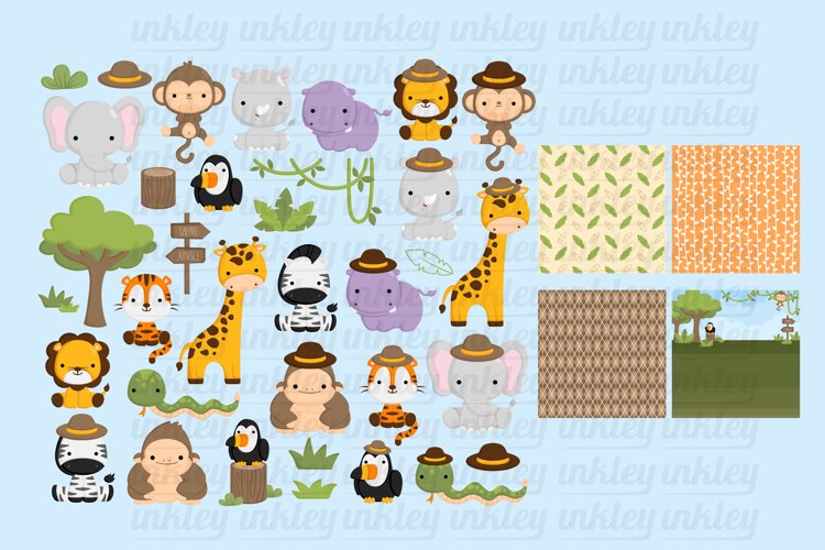 Doodle Safari Jungle Animals Clipart
