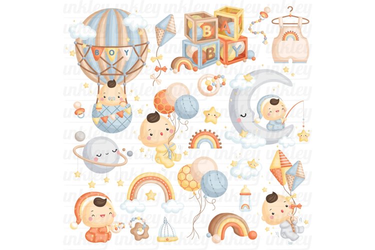 Baby Boy Clipart - Cute Dreamer Baby Boy Clip Art