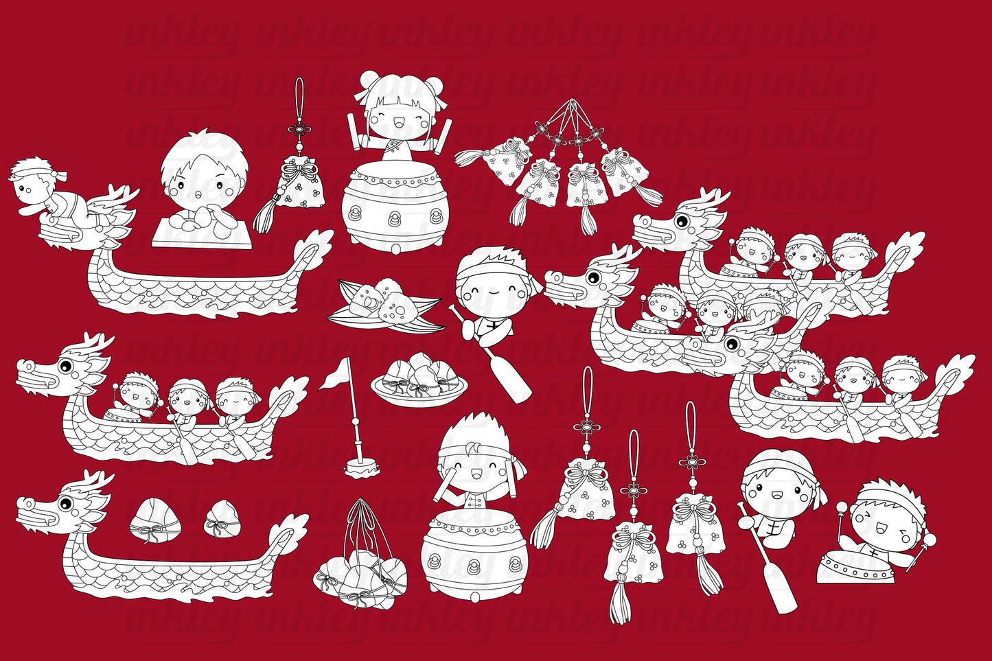 Dragon Boat Festival Clipart - Black and White Clip Art