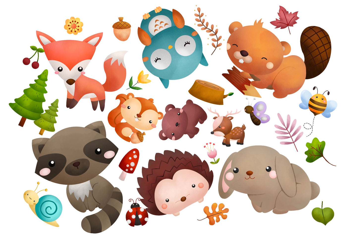 Watercolor Woodland Animals Clipart - Cute Forest Animals