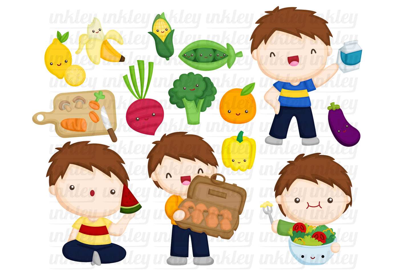 Kids Eating Healthy Food Clipart - Boy Fresh Food Clip Art
