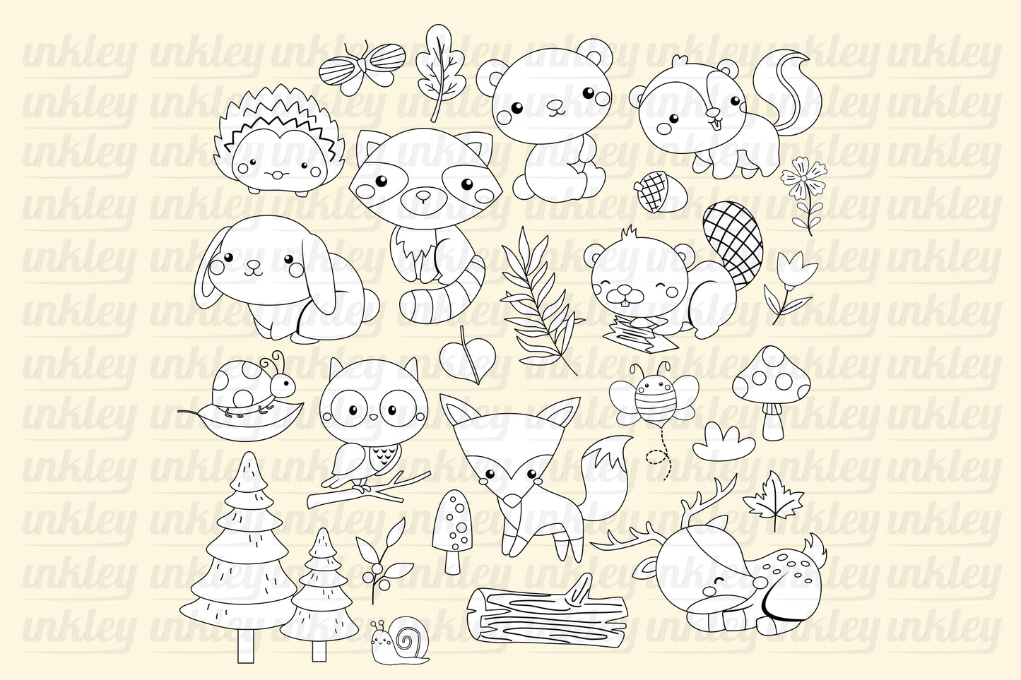 Woodland Animals Clipart - Cute Forest Animals Coloring