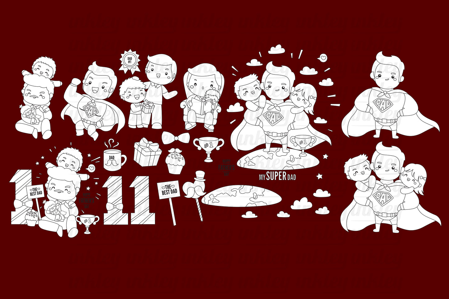 Father's Day Clipart - Cute Family Black and White Coloring