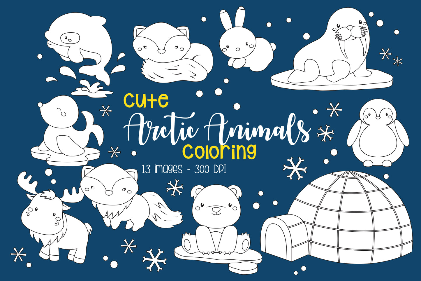 Arctic Animal Clipart - Cute Animal Coloring Black and White