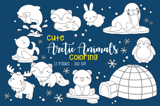 Arctic Animal Clipart - Cute Animal Coloring Black and White