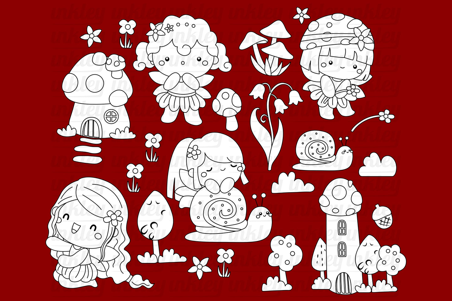 Mushroom Fairy Clipart - Cute Fairies Mushroom Coloring