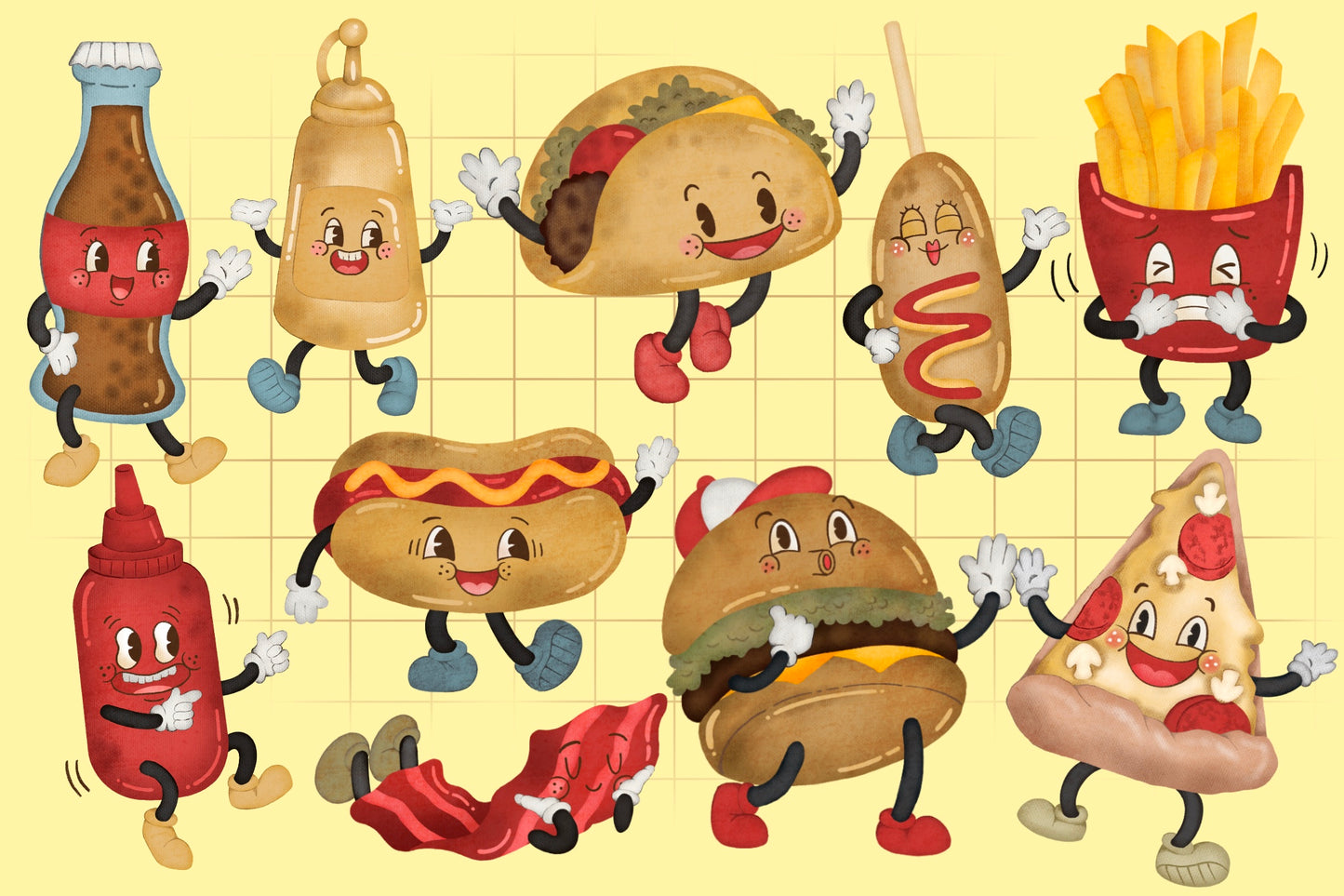 Watercolour Cartoon Fast Food Clipart - Junk Food Restaurant