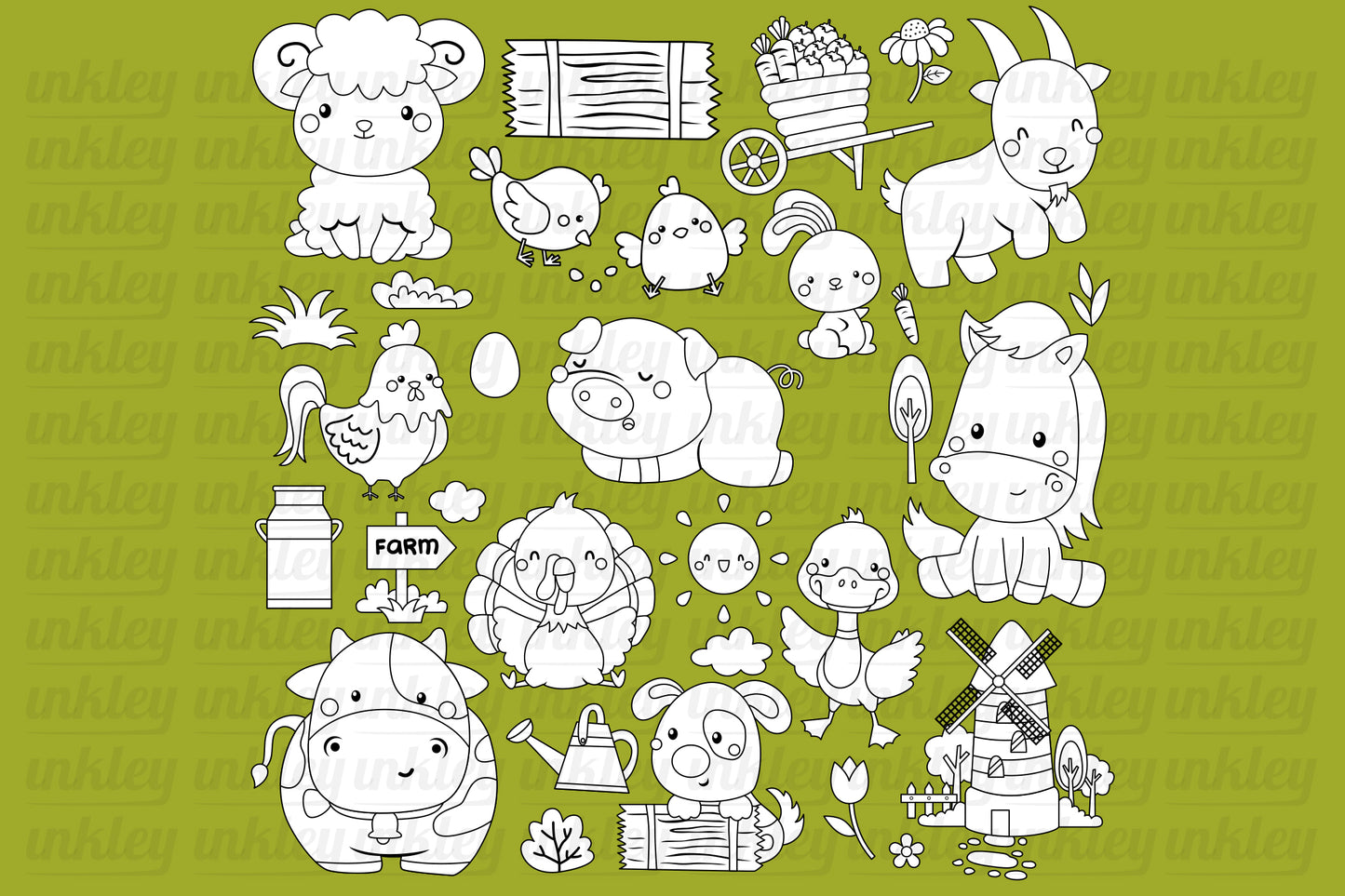 Farm Animals Clipart - Cute Animal Clip Art Coloring