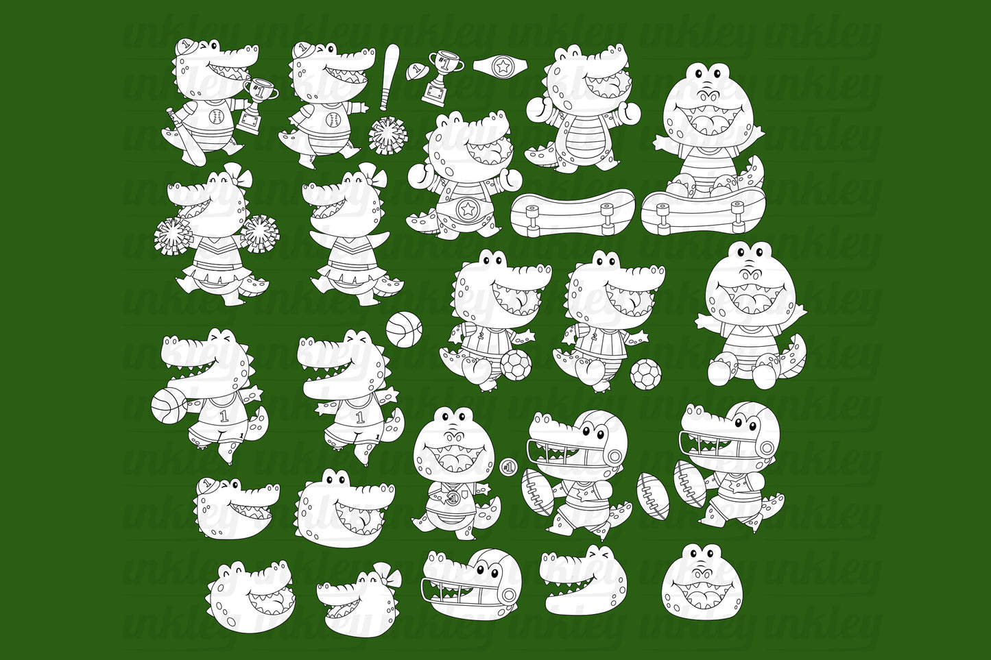 Cute Crocodile Sports Clipart - Cute Animal Coloring
