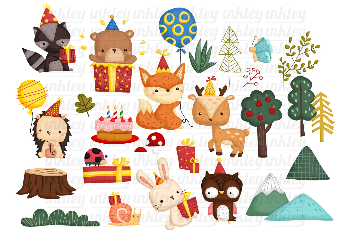 Woodland Animal Birthday Clipart - Cute Forest Animal