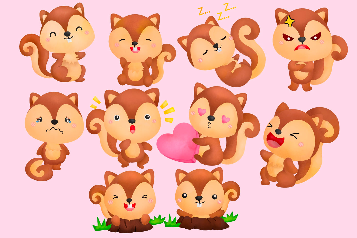 Watercolour Emotional Squirrel Clipart - Cute Animal Clip Art