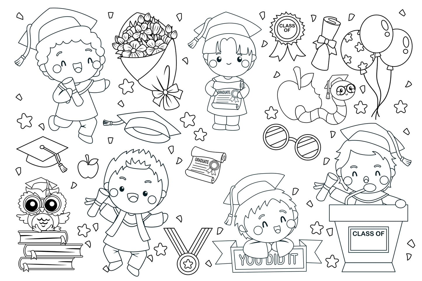 Boy Student and Graduation Clipart Coloring