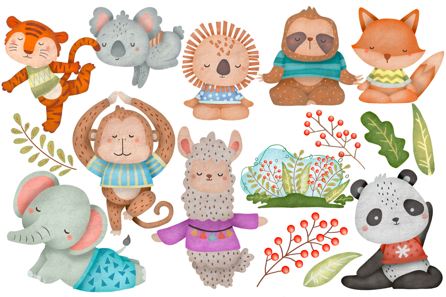 Watercolor Animal Yoga Clipart - Cute Animal Clip Art