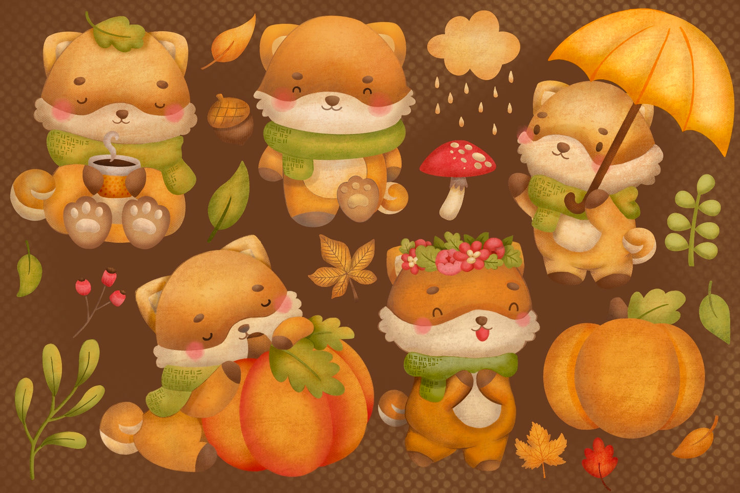 Watercolor Cute Dog in Autumn Clipart - Autumn Clip Art