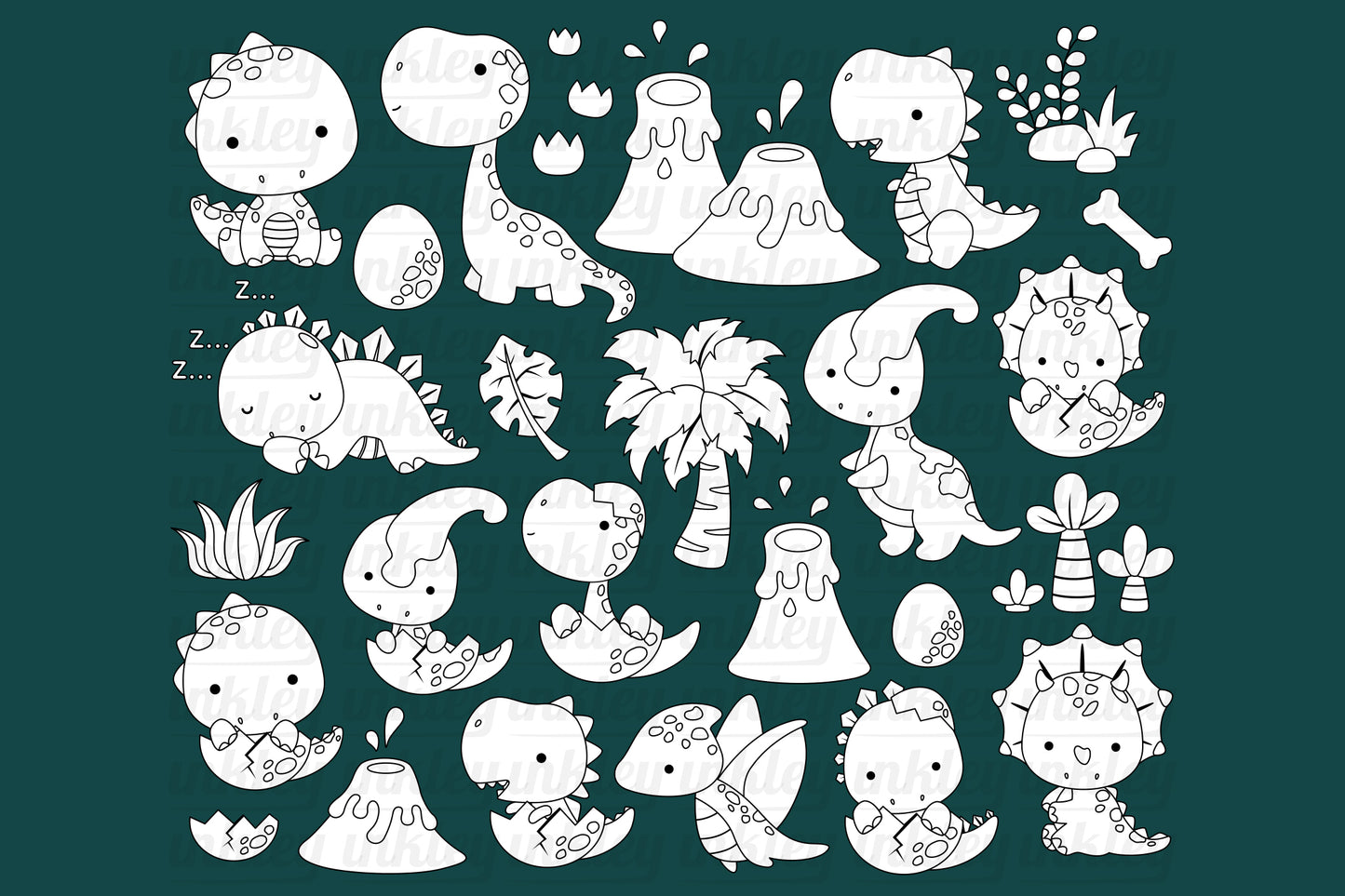 Doodle Cute and Simple Dinosaur - Cute Animal Coloring
