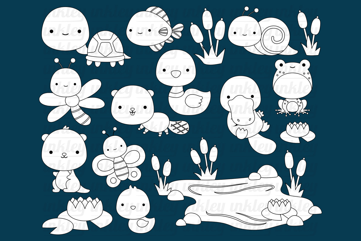 Doodle Cute Pond Animals Coloring