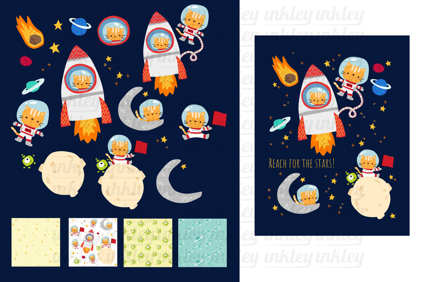 Cat in Space Digital Art - Cute Clipart