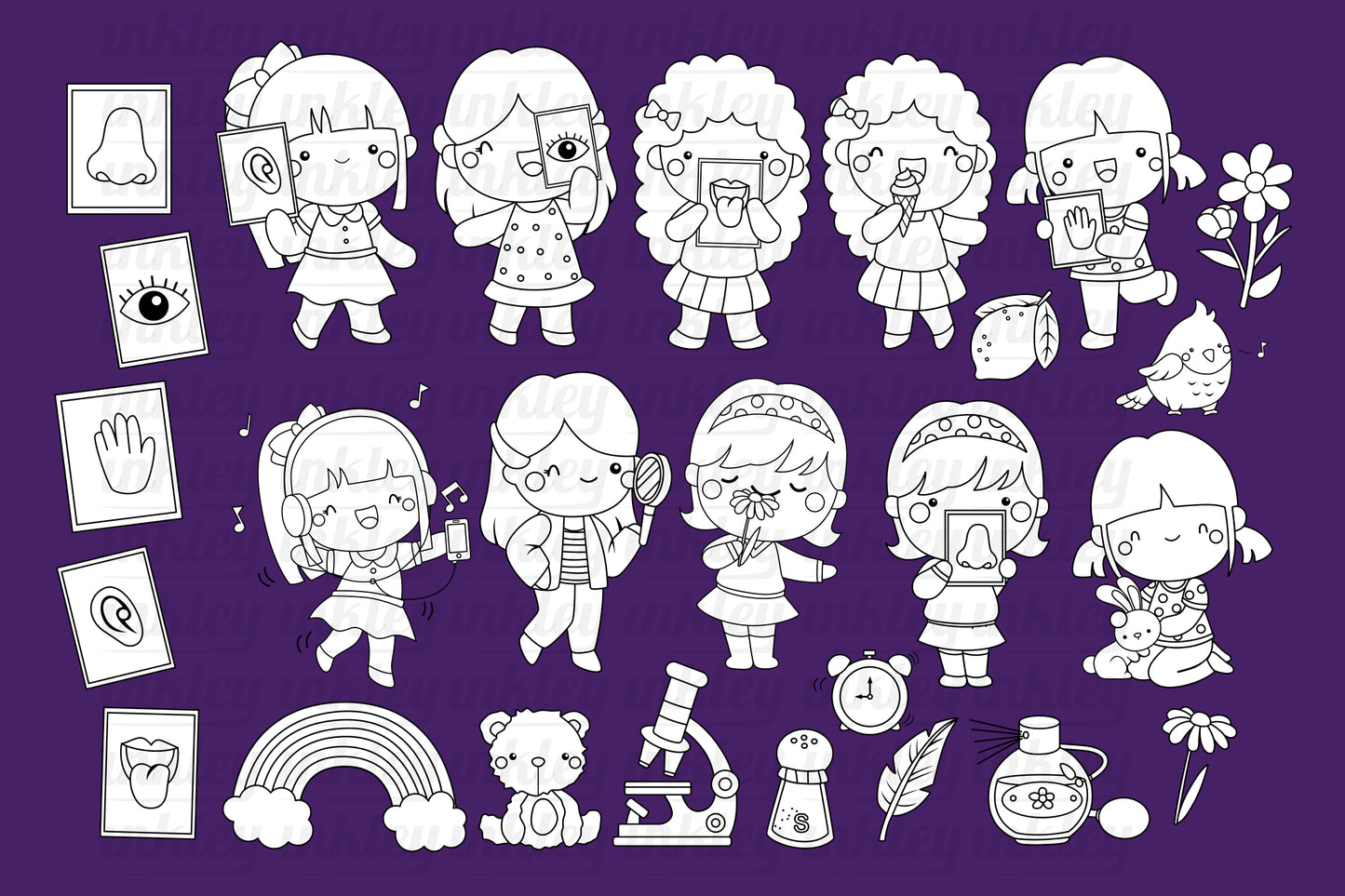 Five Senses Clipart - Kids Girl Clip Art Coloring