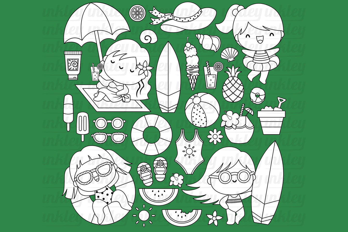 Girl on Beach Clipart - Cute Kids Clip Art Coloring