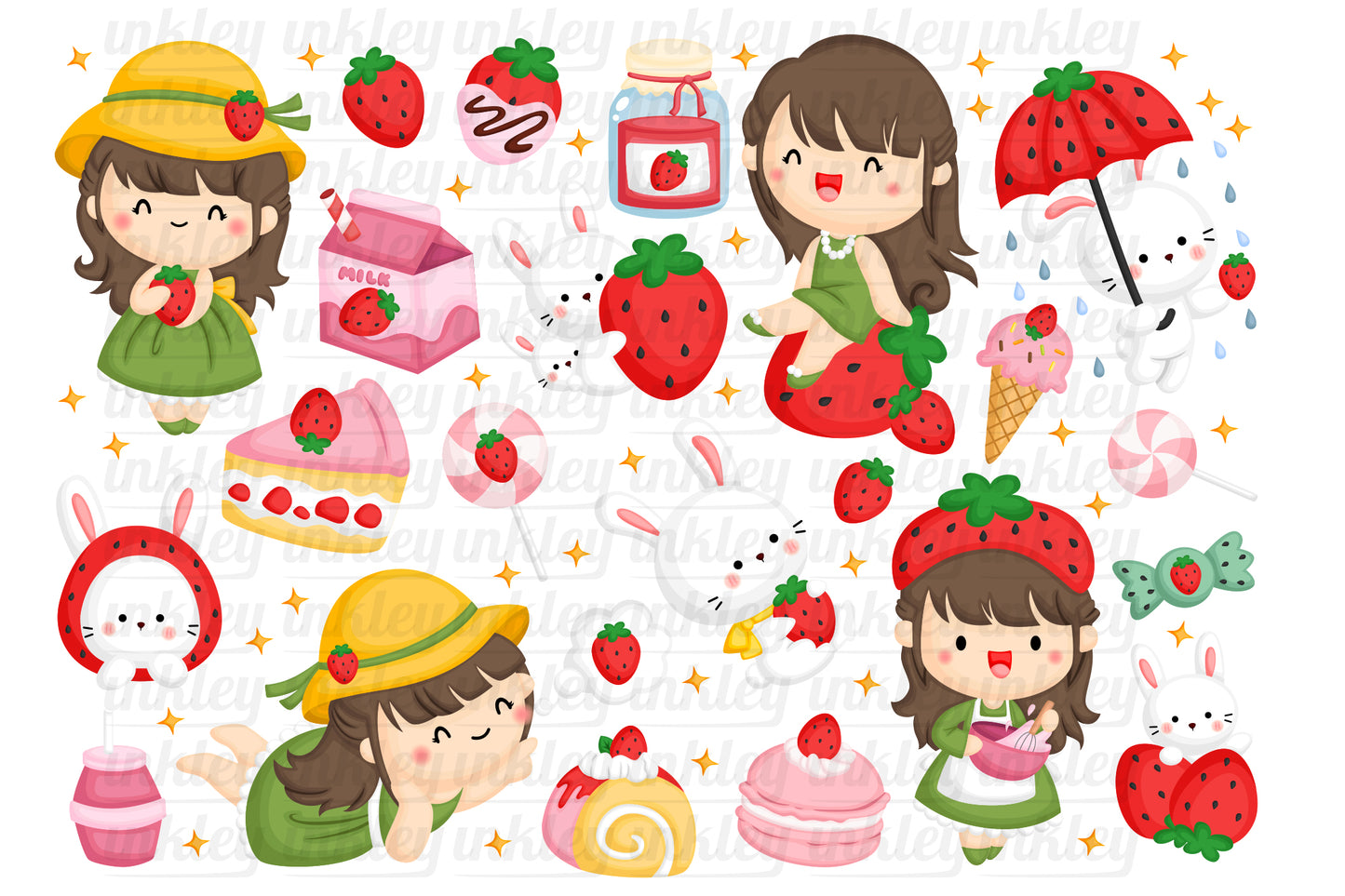 Strawberry Girl Clipart - Kids and Food Clip Art