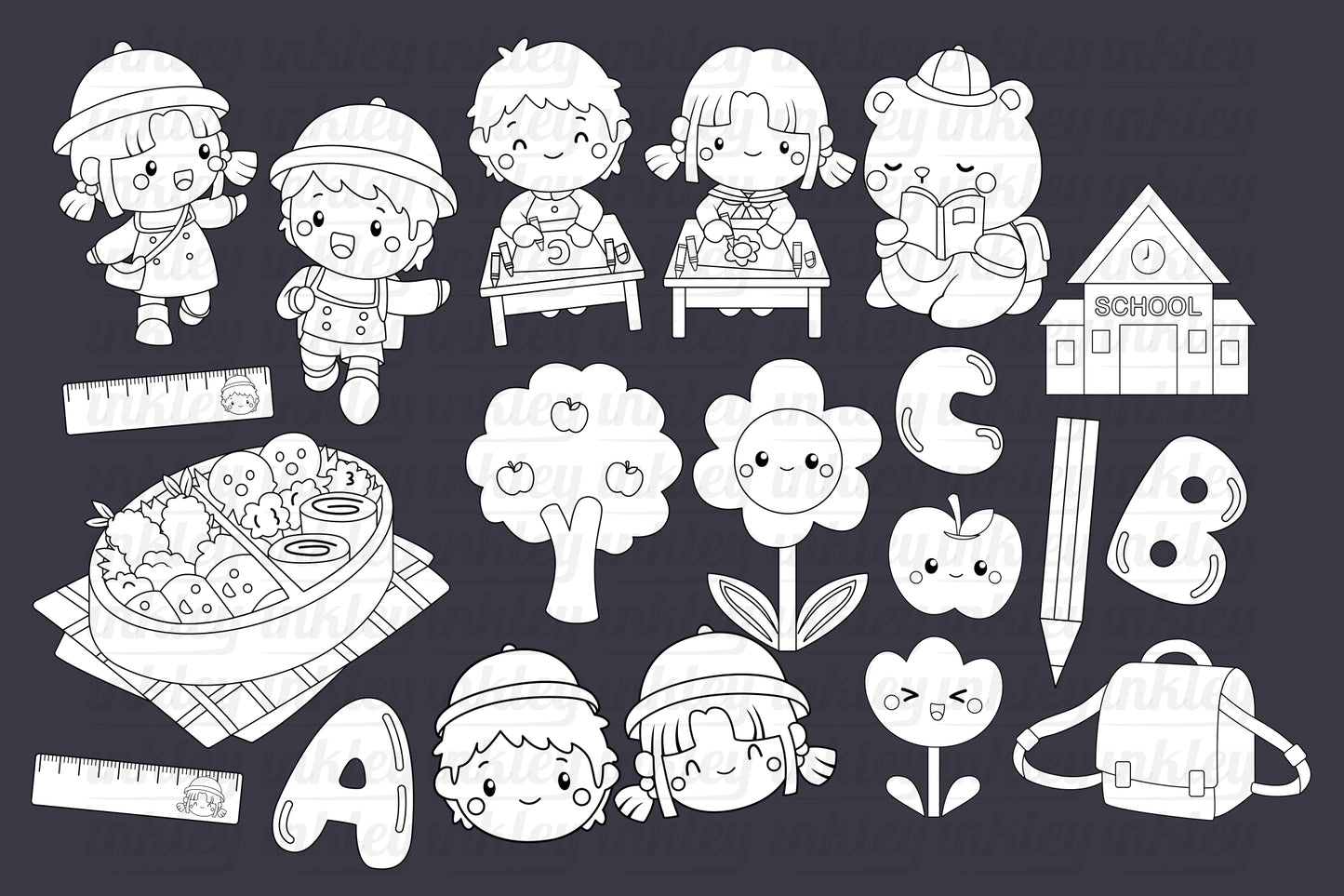 Preschool Kids Clipart - Learning and Study Coloring