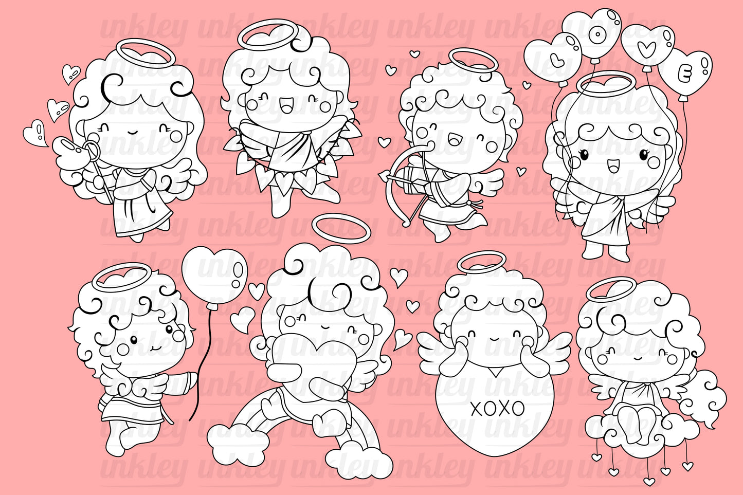 Cute Cupid Clipart - Valentine Love Black and White