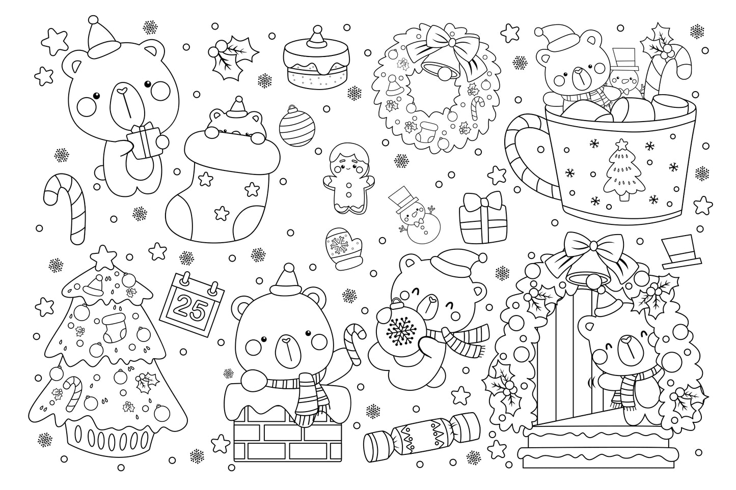 Christmas Bear Clipart - Cute Animal Bear Clip Art Coloring
