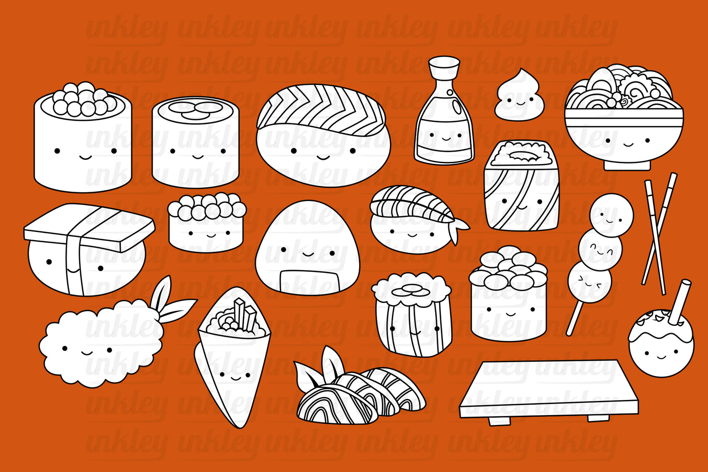 Japan Sushi and Snacks Clipart - Cute Coloring Clip Art