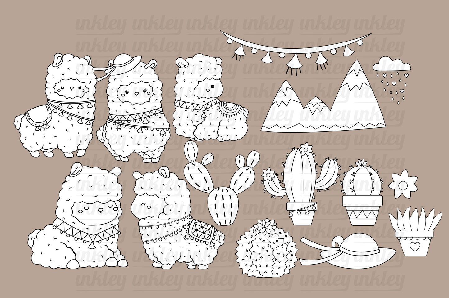 Cute Llama Clipart - Cute Animal Clip Art Coloring