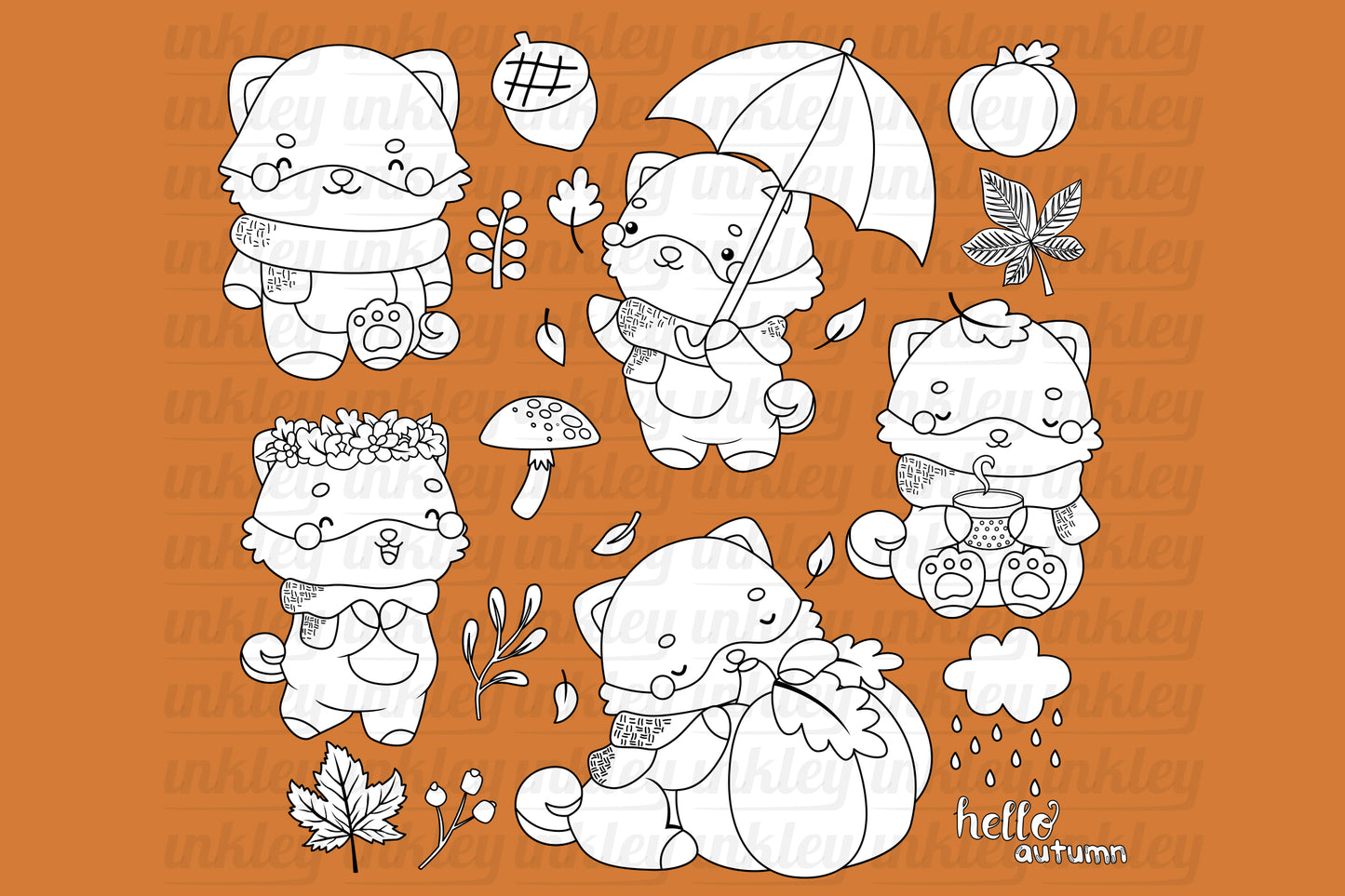 Cute Dog in Autumn Black and White Coloring Clipart