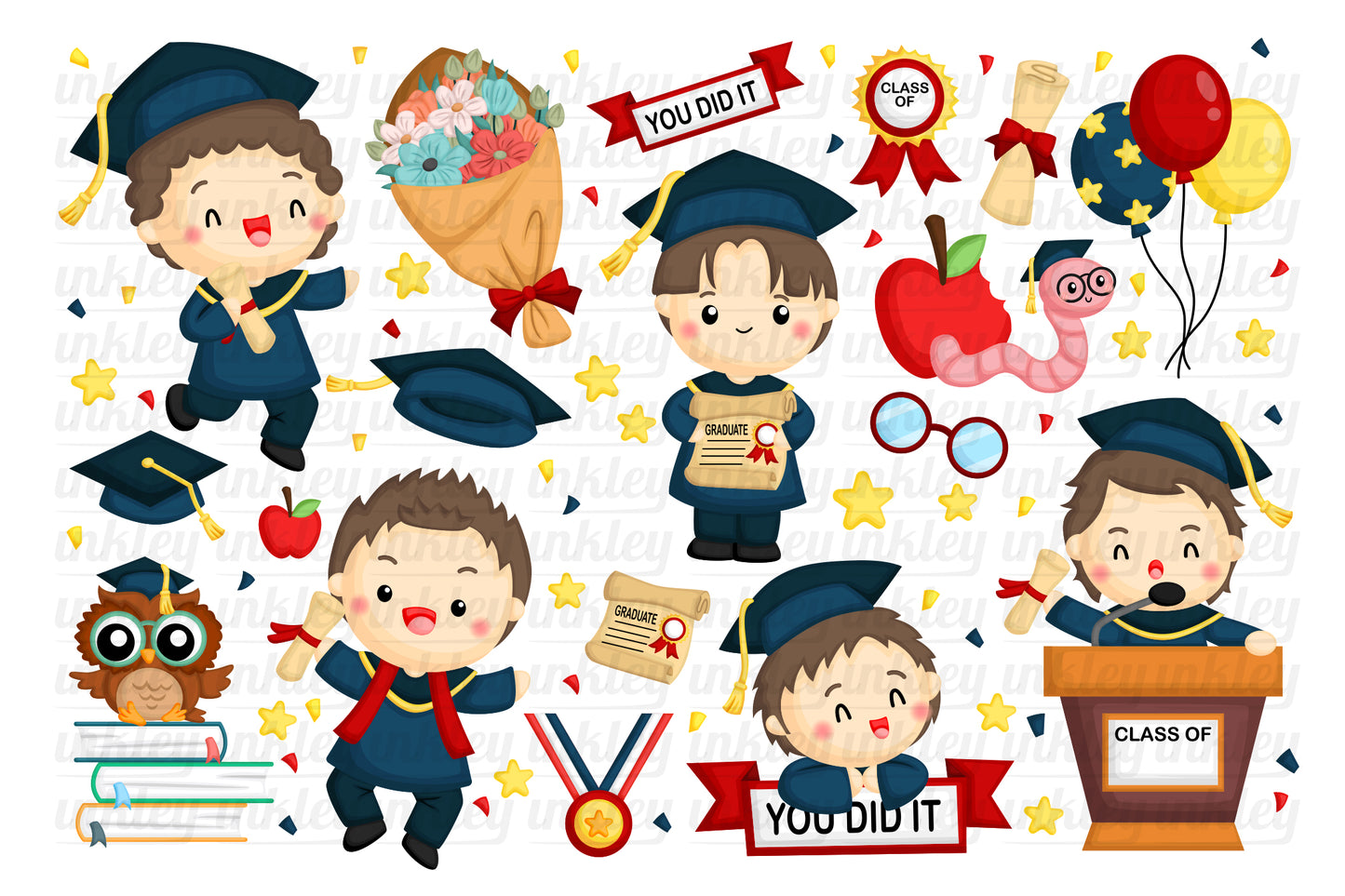 Boy Student and Graduation Clipart - School and University