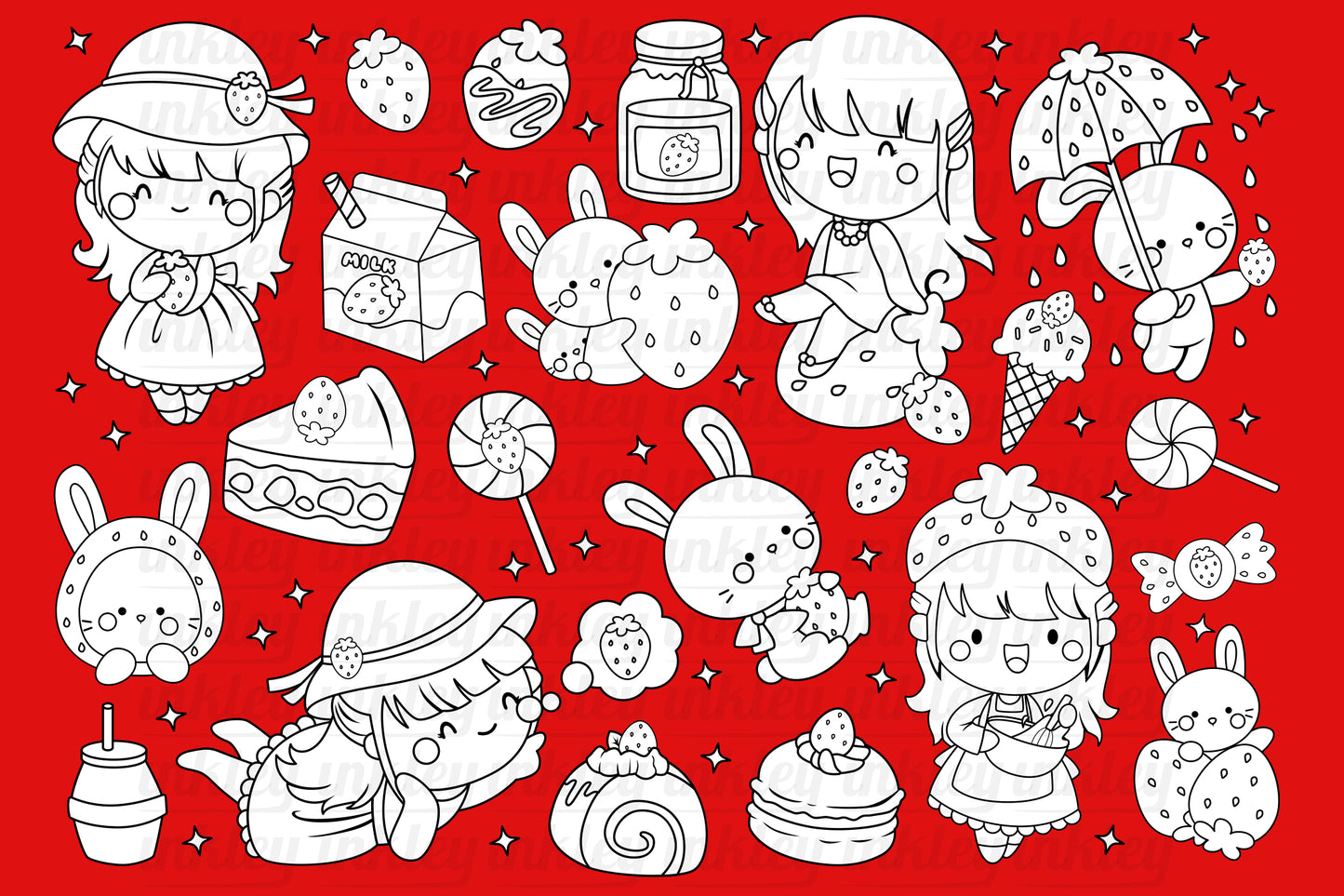 Strawberry Girl Clipart - Kids and Food Clip Art Coloring