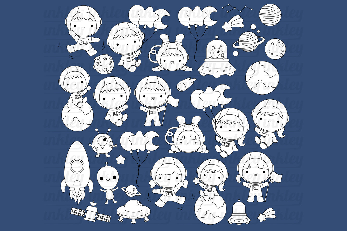 Doodle Cute Astronaut in Space - Cute Astronauts Coloring