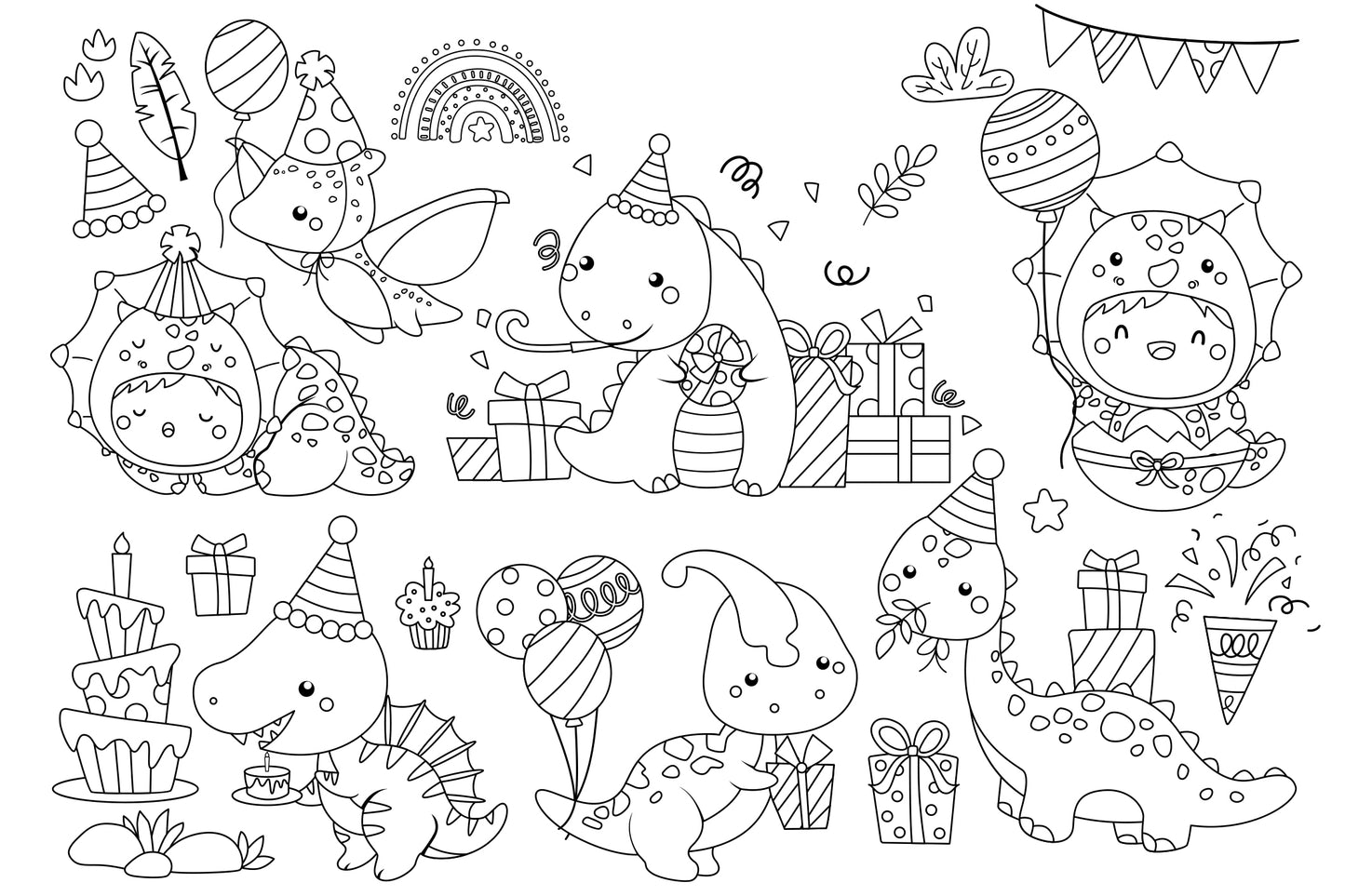 Jurassic Animal Birthday Dinosaur Clipart Coloring
