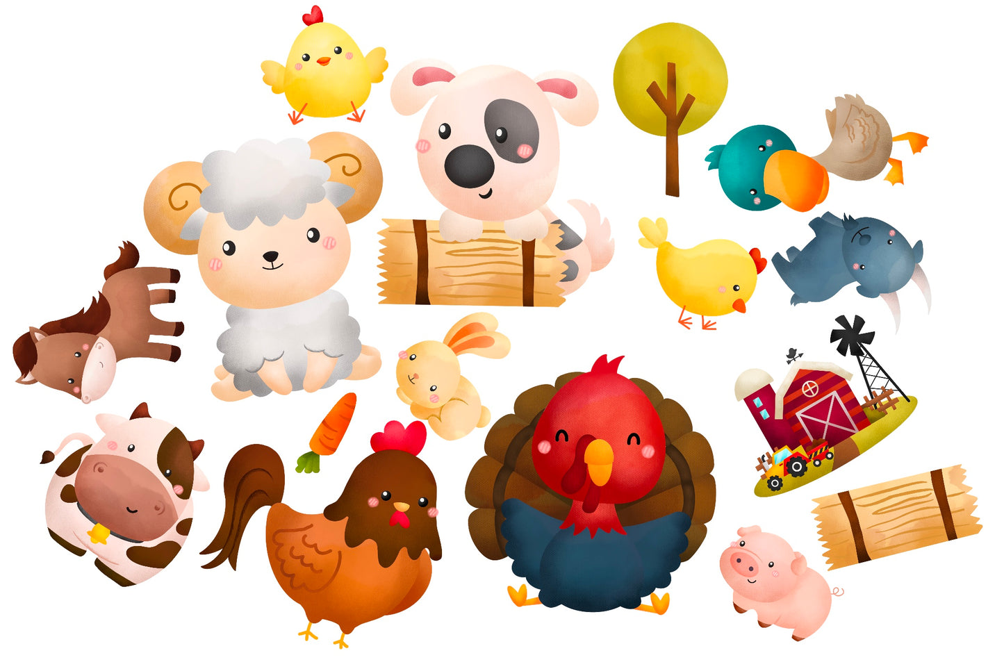 Watercolor Farm Animals Clipart - Cute Animal Clip Art