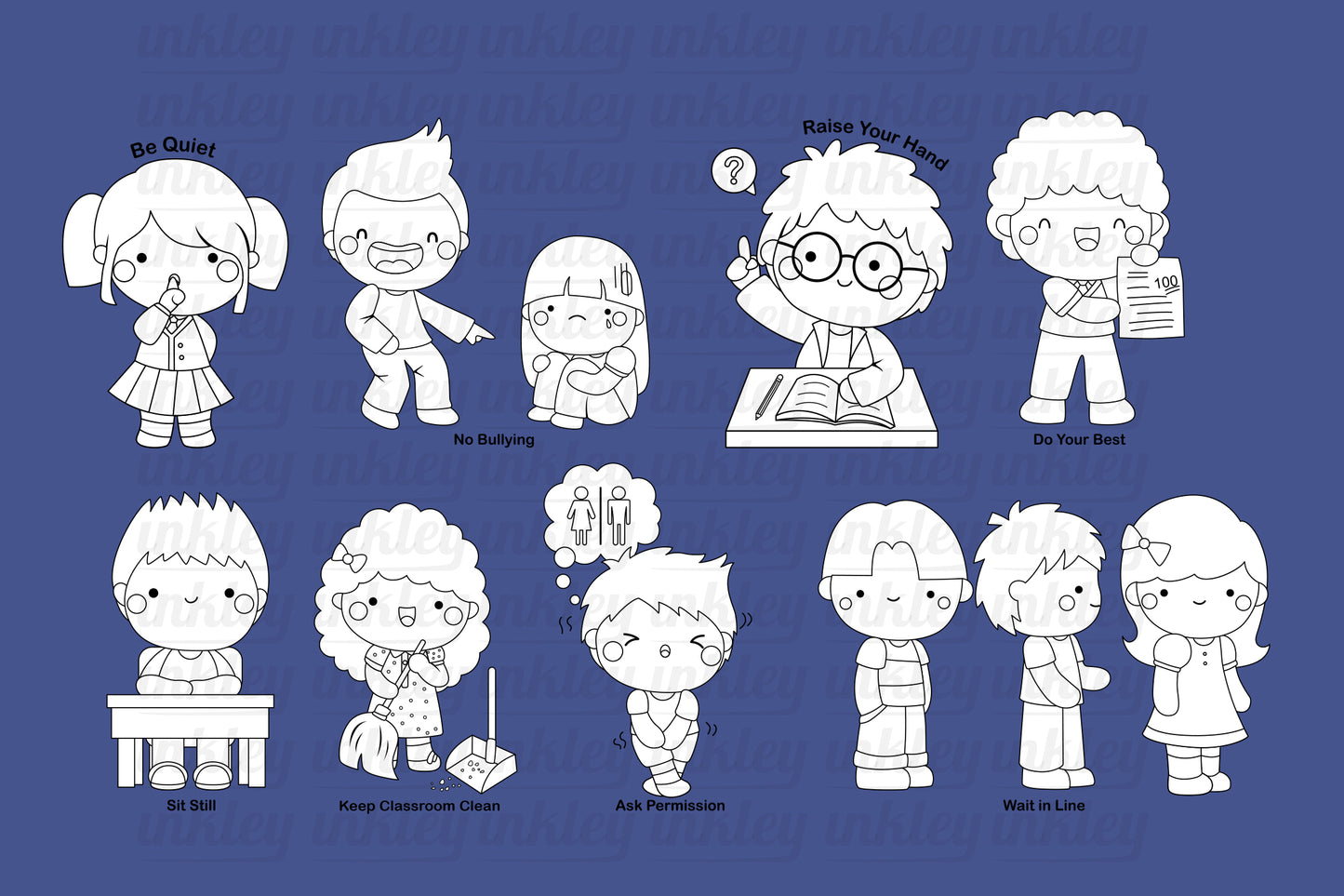 School Good Behavior Clipart - Etiquette Clip Art Coloring