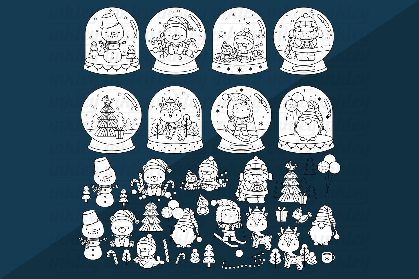 Christmas Character Animal Snowglobe Clipart Coloring